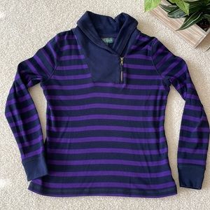 Lauren Jeans Co Purple Striped 1/4 Zip Top Petite Small